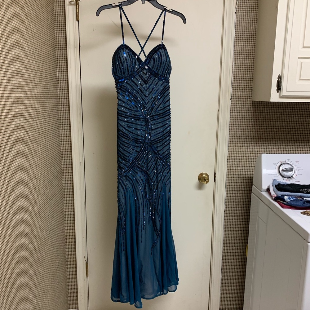 Dark teal beaded formal dress